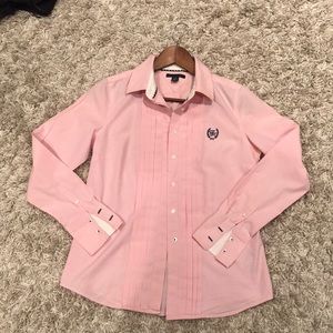 Tommy Hilfiger, pink/white striped long sleeve blouse & pleats,S,100%cotton